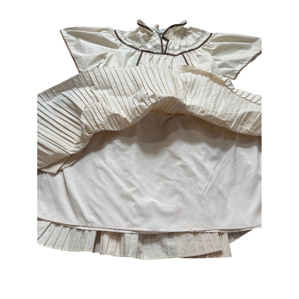 Blue B Cream Pleated Tiered Boho Babydoll Dress M Euro Summer Western Coastal - Picture 6 of 9